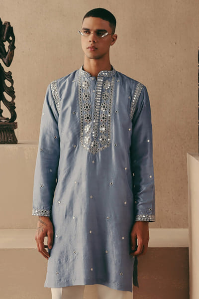 Twenty Nine Sky blue mirror embellished kurta set TWENAPR26D142928