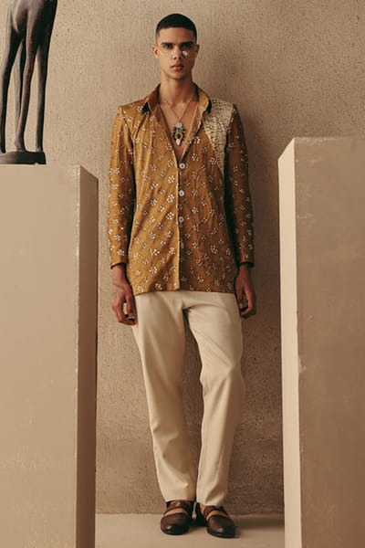 Twenty Nine Mocha shibori bandhani kurta shirt set TWENAPR26D142930