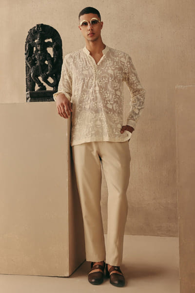 Twenty Nine Ivory Chikankari kurta shirt set TWENAPR26D142933