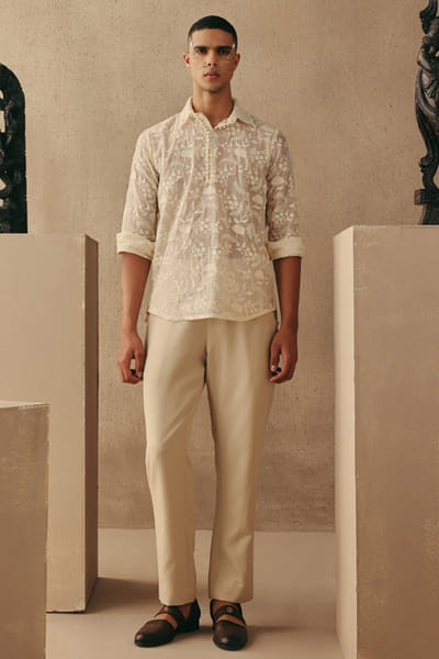 Twenty Nine Ivory chikankari chanderi kurta shirt set TWENAPR26D142934