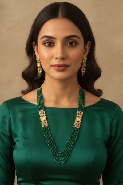 Zeb Bespoke Jewellery Green gemstones long necklace set ZEBJAN26D137150
