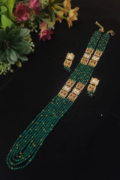 Zeb Bespoke Jewellery Green gemstones long necklace set ZEBJAN26D137150
