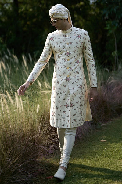 Ivory floral sherwani