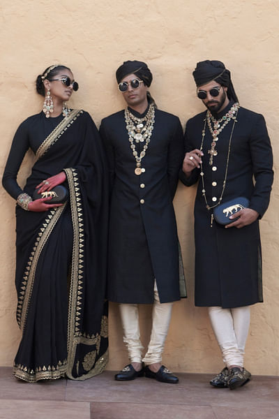 Black tiger button sherwani