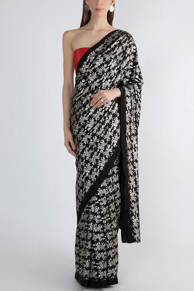 Black garden printed sari set
