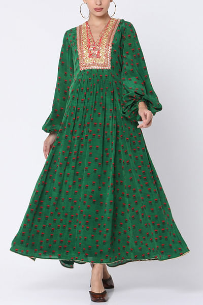 Green printed kurta dress