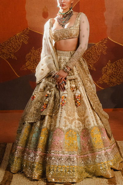 Almond embroidered lehenga set