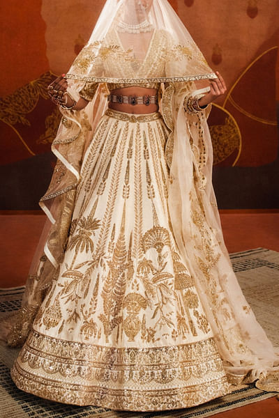 Ivory zardozi embroidery lehenga set