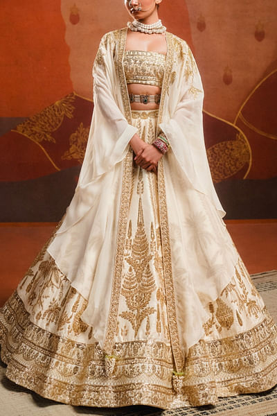 Ivory zardozi embroidery lehenga cape set