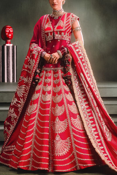 Red embroidered lehenga set