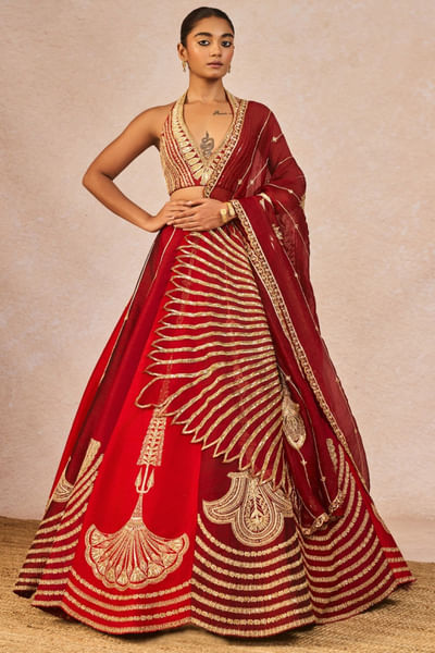 Red gold embroidered lehenga set