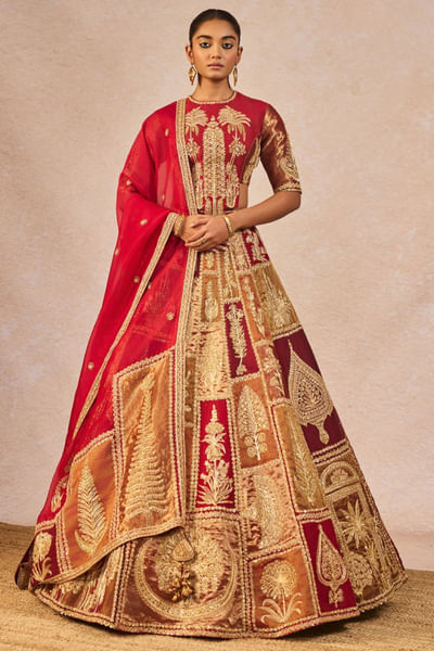 Red cutdana embroidered lehenga set