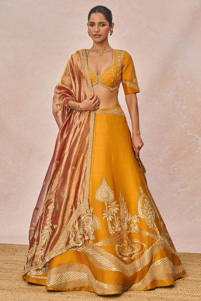 Rust orange embroidered lehenga set