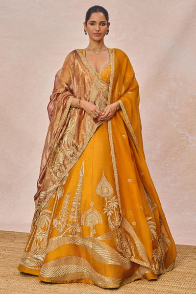 Rust orange embroidery lehenga set