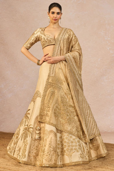 Ivory and gold patchwork embroidered lehenga set