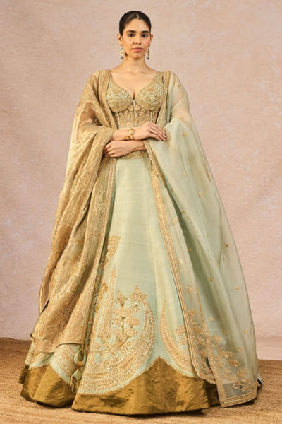 Sage green embroidered lehenga set
