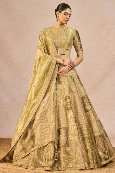 Green cutdana embroidered lehenga set