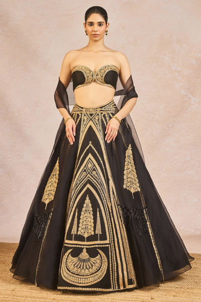 Black cutdana embroidered lehenga set
