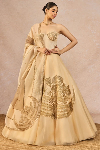 Ivory embroidered corset lehenga set