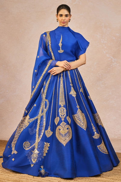 Blue cutdana embroidered lehenga set