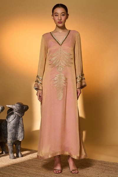 Embroidered tissue silk kaftan