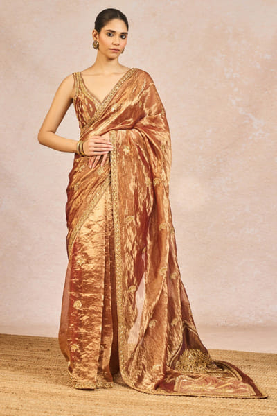 Masaba Rust zari embroidered sari set MASSEP25D134982