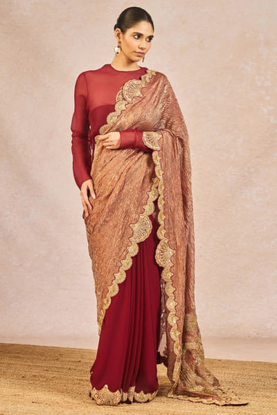 Maroon embroidered kurta sari set