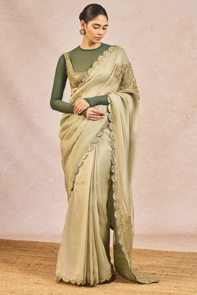 Masaba Sage green embroidered sari set MASSEP25D134985