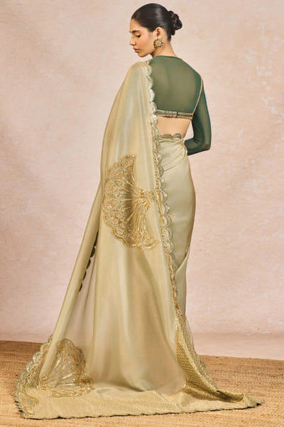 Masaba Sage green embroidered sari set MASSEP25D134985