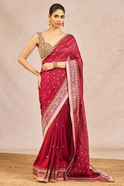 Masaba Cranberry red embroidered sari set MASSEP25D134991
