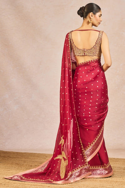 Masaba Cranberry red embroidered sari set MASSEP25D134991