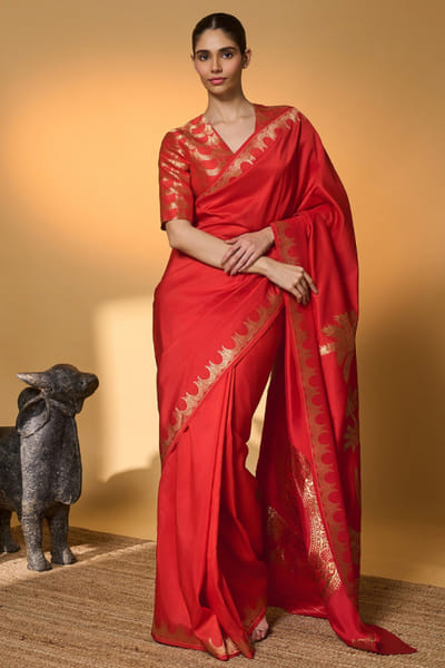 Crimson banarasi sari set