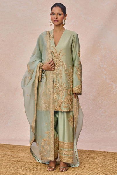 Sage green embroidered kurta set