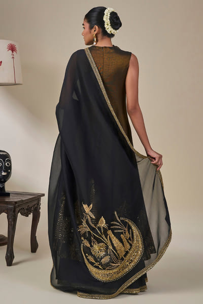 Masaba Brown and gold embroidered anarkali set MASAAUG26D151802