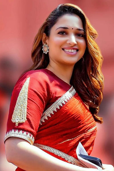 Red foil print half-n-half saree set