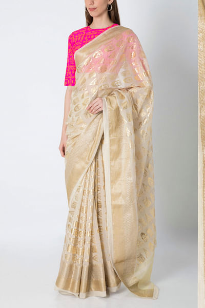 Ivory and pink sari set