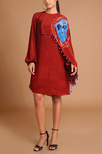Red printed cape dress