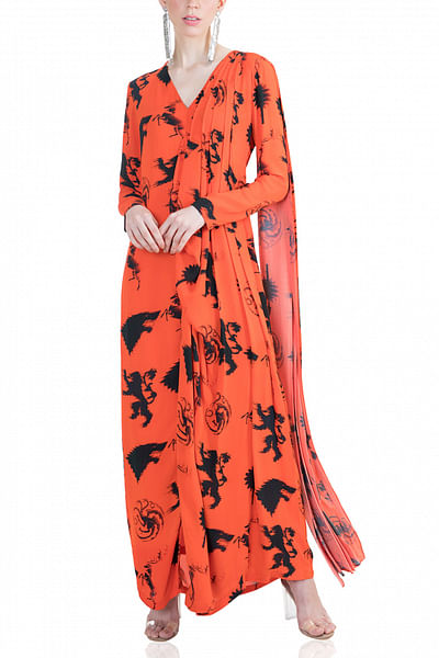 Red storm sari gown