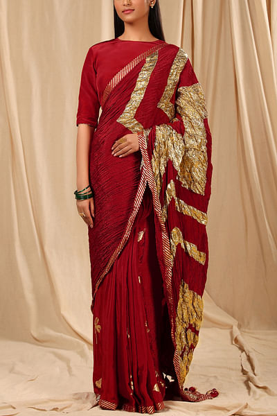 Maroon gota embellished sari set