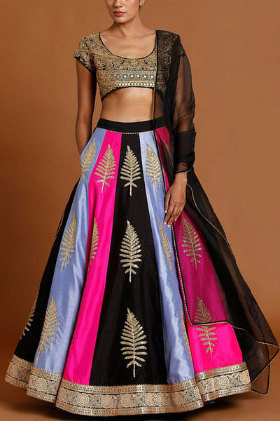 Multicoloured panelled lehenga set
