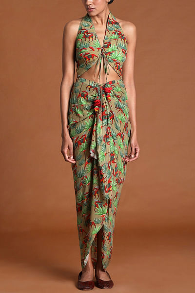 Printed draped skirt and bustier
