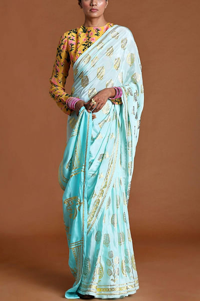 Sea blue printed sari
