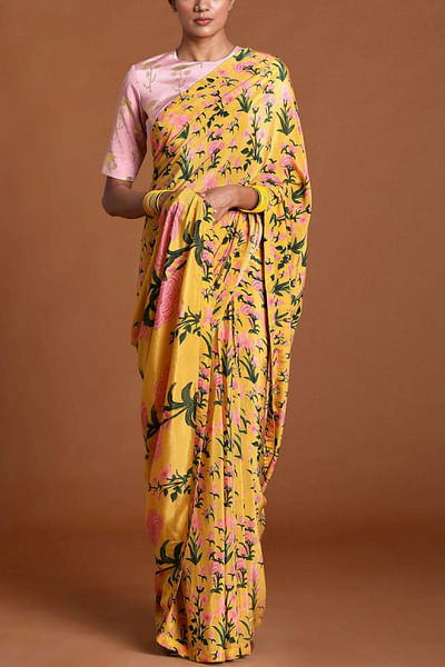 Yellow printed sari