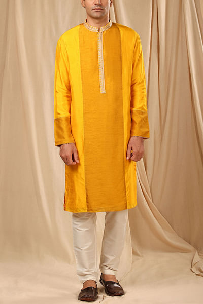 Yellow raw silk kurta