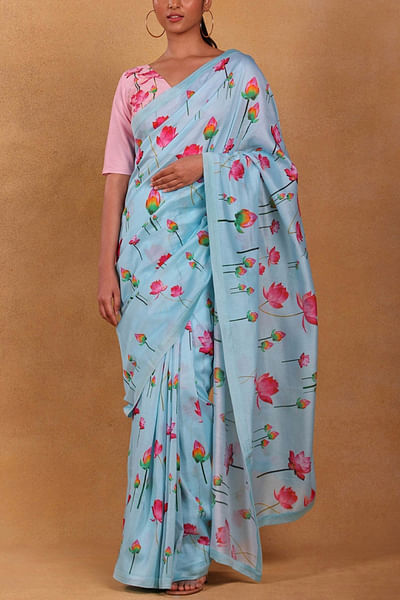 Aqua printed sari set