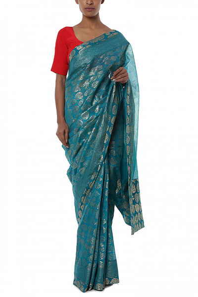Teal blue banarsi sari