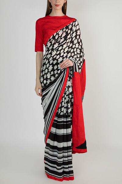 Black & white ditsy sari set