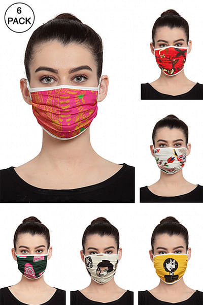 Pack of 6- printed unisex face mask
