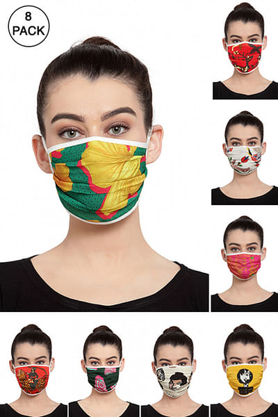 Pack of 8- printed unisex face mask