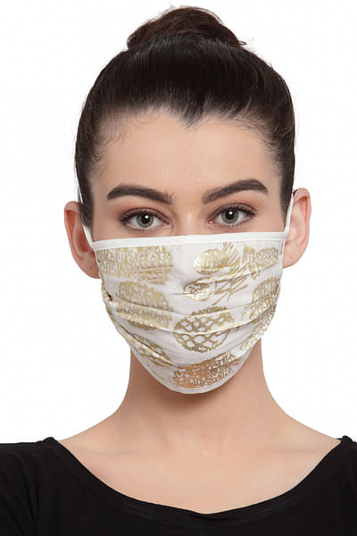 Ivory foil printed face mask